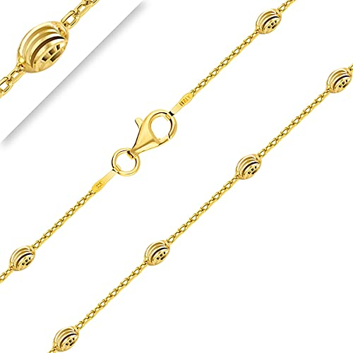 Planetys - Kugelkette Moon oval diamantiert Silber 925/1000 vergoldet 18 Karat Gelbgold Breite 3,2 mm 40-45-50-55-60-65-70 cm, Sterlingsilber, Gelbgold, Silber