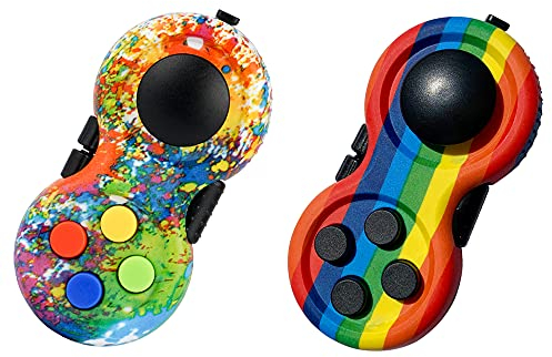 TOPWAYS Fidget Pad Controller, Gamepad Zappeln Spielzeug Stressreduzierer Spielzeug Geschenk lindert Stress und Angstspielzeug für ADD ADHS Autismus Kinder und Erwachsene (Graffiti + Regenbogen)