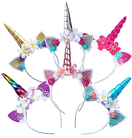 Einhorn Haarreif für Kinder, 6 Stück Einhorn Headband Stirnband Bunt mit Unicorn Horn, Einhorn Haarschmuck für Karneval Ostern Geburtstag Birthday Party, Unicorn Haarreif Unicorn Stirnband