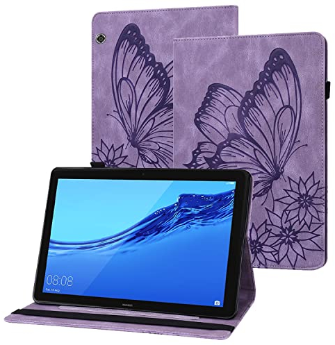 Rostsant Funda Huawei Mediapad T5 10 Carcasa de Cuero PU Relieve de Mariposa con Soporte para Bolígrafo Funda Tableta para Huawei Mediapad T5 10.1 Pulgada 2018 AGS-L09/AGS-L03/AGS-W09 - Viola