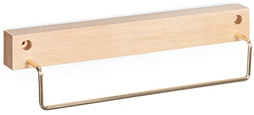 Navaris Handtuchhalter aus Holz - Handtuchstange aus Buche für die Wand - Handtuch Stange für Bad Küche - Geschirrtuch Halter Wandmontage - Gold