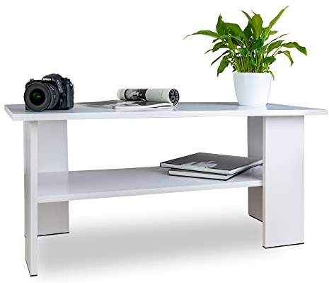 MeblePitus.pl Moderner Couchtisch, in der universellen Farbe Weiß, innovatives Design, zusätzliche untere Ablage, für jeden Raum, solide, Starke und stabile Konstruktion…
