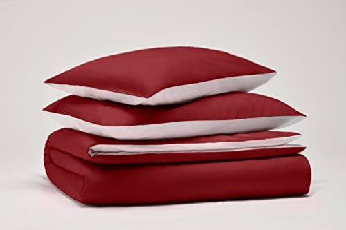 OSAMA Pantone™ Bettwäsche-Set für Doppelbett, 255 x 200 cm, 100% Percalle Baumwolle, Fadenzahl 200, 2 Karos, doppelseitig, Bordeaux/Weiß