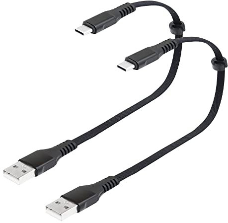 RIIEYOCA Short USB C Cable 1FT, Fast Charging Type C to USB A Cable Flat Braided USB Type C Charging Cable with Cable Clip for Xiaomi Huawei and Samsung,Black(2 Pack)