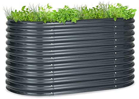 blumfeldt Hochbeet, Großes Kräuterbeet Einfacher Aufbau, Garten & Balkon, Freistehendes Gemüsebeet für Blumen, Obst & Gemüse, aus Metall, Gartenbeet 160 x 80 x 80 cm, Grau