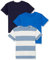 Amazon Essentials Unisex Kinder Modernes Kurzarm-T-Shirt, 3er-Pack, Dunkles Marineblau/Kräftiges Blau/Weiß Rugby-Streifen, 2 Jahre