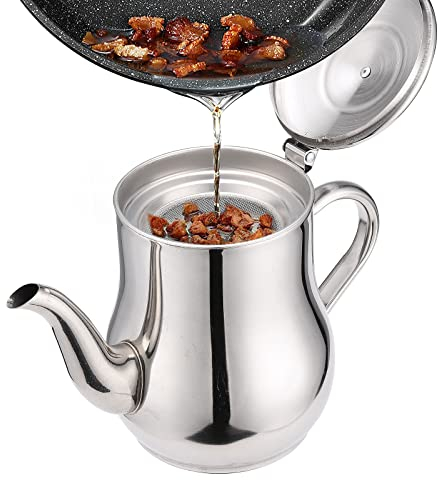 Caluself 2L Séparateur de graisse en acier inoxydable avec tamis, séparateur de graisse en acier inoxydable pour huile de friture, graisse comestible, restaurant, maison, cuisine, passoire à soupe