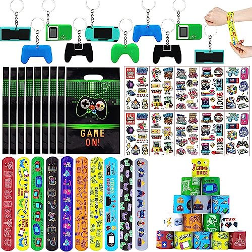 Beamely Party Mitgebsel Kindergeburtstag, 40 Stück Videospiel Spielzeuge mit Slap Armbänder, Aufklebern, Schlüsselanhänger, Candy Tüten für Jungen MädchenGeburtstagsgeschenk Favors