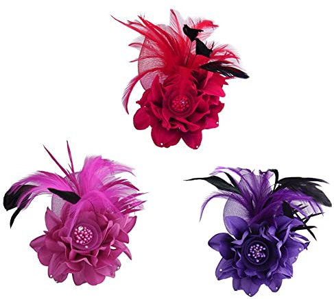 Broche Plume Vintage,MoreChioce Broches de Fleurs Fantaisie Broches pour Femmes Accessoires Vestimentaires Style Élégant Comme Cadeau pour Femme,Rouge + Violet + Rose Rouge