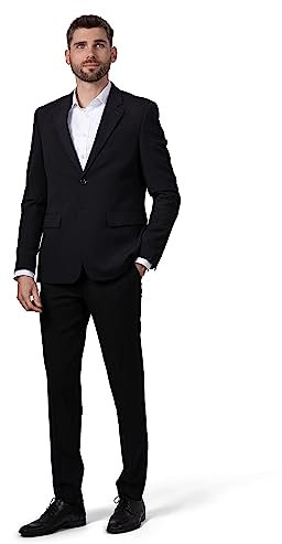 Hirschthal Herren 2-TLG. Business Anzug Regular Fit - Anzughose & Sakko - mit Kleidersack - Schwarz 66