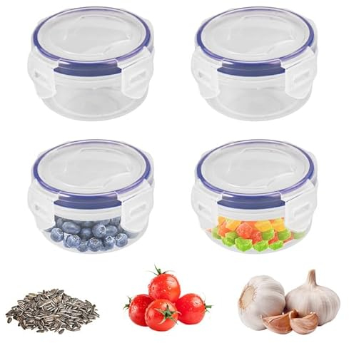 Jinsion 4 Pezzi 120 ml Contenitori Plastica con Coperchio per Alimenti Piccoli,Vasetti Plastica Ermetico (PP),Contenitori Freezer Cibo Barattoli Piccoli per la Conservazione Degli Surgelare Alimenti