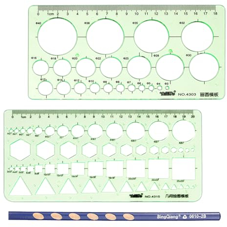 Zeichenschablone,Zeichnungen Schablonen,Zeichnungen Lineal,Kunststoff Mess Lineal,Schablonen Geometrische Formen,Zeichnung Schablone Ruler,Mehrrunde lochschablone,2 Stück