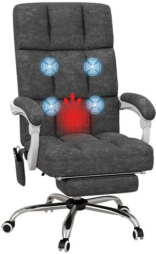 Vinsetto Massage Office Chair, Ergonomic Desk Chair, Comfy Work Study Chair with Heat, Padded Seat, 135° Reclining Back and Footrest for Home Office, Charcoal Grey