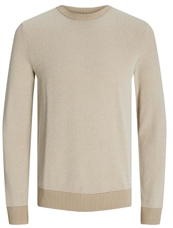JACK & JONES Men's Jjeglobe Knit Crew Neck Noos Knitted Jumper, Oatmeal, M