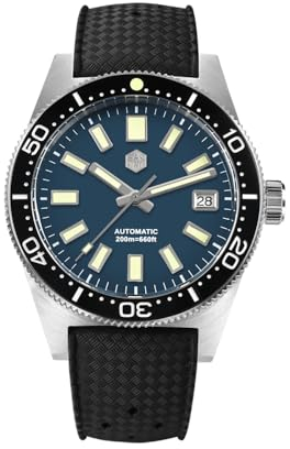 San Martin 62mas Edelstahl Taucher Herrenuhr NH35 Emaille blaues Zifferblatt Automatische Mechanische Wasserdichte Uhren, V 1, modisch