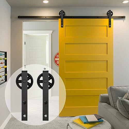 Randaco 200cm/6.6FT Schiebetürbeschlag Set Schiebetürsystem mit einer Tragfähigkeit von 150 kg Schiebetür Schiene in dunkler Farbe Laufschiene mit Rollen(Riesenrad Stil)