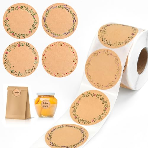 MININUSI Geschenketiketten zum Kleben, 500 Blatt Beschriftung Etiketten Marmeladengläser, 5cm Aufkleber Marmeladenglas, Klebeetiketten Kraftpapier Aufkleber, Geschenk Aufkleber, Marmeladen Etiketten