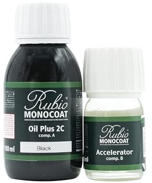Rubio Monocoat Wood Oil Finish 5 m² - Black - 130 ML | Oil Plus 2C | Quick-Dry, Eco-Friendly Linseed Wood Oil for Indoor Use, Includes Accelerator (Part B) | Protector
