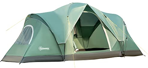 Outsunny Campingzelt für 5-6 Personen stabil wasserdicht Familienzelt mit Eingang Fenster Packtasche, Zelt mit 3000mm Wassersäule Tunnelzelt für Camping Reise Garten, Grün
