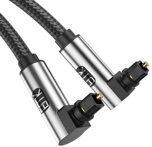 EMK Cable óptico de audio de 90 grados, cable Toslink para cine en casa, televisión, barra de sonido, consola de juegos, reproductores Blu-ray, altavoz, proyector, amplificador (3 metros)
