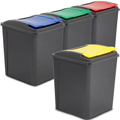 4x50L Mülltonne Schwarz-Gelb-Blau-Grün-Rot Mülleimer Küche Abfalleimer 50l
