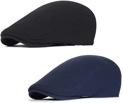 2 Stück Schwarz Marineblau Schiebermütze Schirmmütze Herren Barett Cap Newsboy Flat Cap Baskenmütze Zeitungsjunge Caps Gatsby Ivy Irish Hat