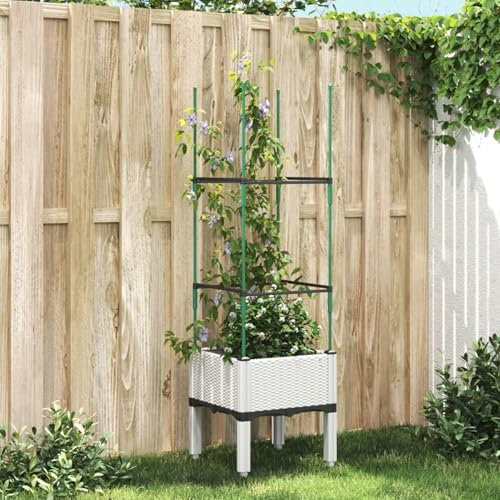 JUDYY Pflanzkübel mit Rankgitter Weiß 40x40x142,5 cm PP, Blumentopf Gross, Blumenkasten Balkon, übertopf, Pflanzkasten, Flowerpot, Kräuterbeet Für Die Küche, Vertikalbeet - 367949