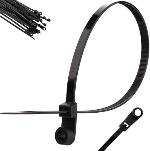 Boltza Mountable Head Screw Mount Cable Ties, Screw Mount Design, UV-Resistant Nylon, Pack of 100 (3.6mmx100mm)