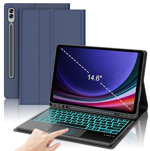 JADEMALL Étui Clavier avec Trackpad pour Samsung Galaxy Tab S9 Ultra 14.6 2023, AZERTY Français Clavier Bluetooth avec Pavé Tactile pour Samsung Tab S9 Ultra, Bleu