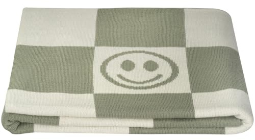 Kindsgut Kinderdecke Baby Baumwolle 80x100 cm, Smiley, Pistazie | Gestrickte Kinderdecke, Kuscheldecke für Kinderwagen, Bett und Autositz, waschbar bei 30 °C, Unisex, Geschenk zur Geburt