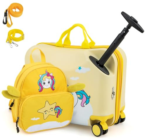 SOARS Kinderkoffer & Rucksack 18”+12”, Reisekoffer mit Rollen & Teleskopgriff, Trolley Kinder, Kindergepäck, Hartschalenkoffer, Kindertrolley für Jungen und Mädchen (Einhorn C)