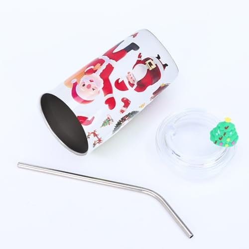 460ML Christmas Cup Christmas Water Tumbler with Straw Xmas Stainless Steel Thermal Cup Christmas Vacuum Insulated Coffee Mug Christmas Drinking Tumbler Cup for Xmas Party Gifts (White)
