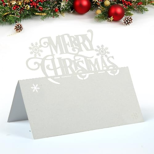 50 Stück Weihnachts-Tischkarten für den Tisch, Frohe Weihnachten, Namenskarten für den Tisch, weiße Tischkarten, Weihnachtstischkarten, Sitzkarten für Hochzeit, Party, Dekoration