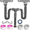 Trampa de drenaje flexible de doble fregadero de 1-1/2 pulgadas para fregadero de doble cuenco, kit de tubo de drenaje expandible para cocina, baño, incluye adaptador de 1 1/2 a 1 1/4 pulgadas, tubo