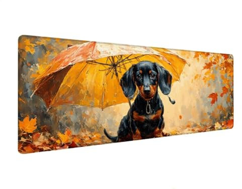 Mauspad Hund XXL 500x1000x4 mm, Gaming Mausepad Regenschirm, Groß Erweiterter Mouse Pad Schreibtischunterlage mit VernäHte Kanten, Gaming Mauspad Groß mit Anti-Rutsch Basis, Mousepad für Büro X-3