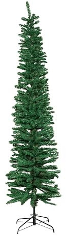 Samuel ALEXANDER 8ft (2.4m) Green Artificial Pencil Christmas Tree With Green Metal Stand and 460 Tips