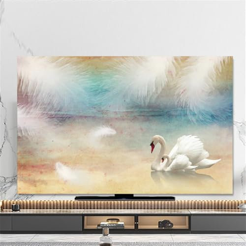 Hixingo Cubierta Antipolvo para TV, Funda para Televisor Elástico Protector para Smart TV Cubierta de Televisión Pantalla de Funda impresión de Cuadro (75,Cisne)