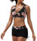 Damen Zweiteiler Badeanzüge - Elastische Gerippte Bademode mit Plissiert Bikini-Sets Taille Badeanzug Taille Schwarz Schwimmanzug Brazilian Sexy Badeanzug Gepolsterter Kordelzug Seitliche Bademode