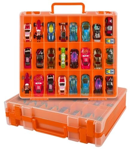 Xuerdon 48-Slot Toy Car Storage Organizer for Hot Wheels for Matchbox Cars | Transparent Display Container with 8 Removable Inserts Double-Sided Separate Spaces for 1:64 Toy Cars, Toys Not Included