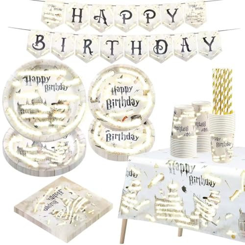 Décoration D'anniversaire de Sorcier, 20 Invités Ensemble de Vaisselle de Fête de Sorcier Magique en Papier pour Anniversaire D'enfant Décoration Accessoires de Fête pour Garçon et Fille