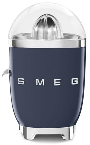 Smeg, CJF11NBEU - Pressa per agrumi, accensione automatica a pressione, beccuccio antigoccia e cono universale, base antiscivolo, gamma di cavo incorporato, 70 W, blu navy