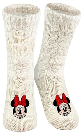 United Labels Disney Minnie Mouse Kuschelsocken für Damen, Weiß, flauschige Stoppersocken, warme Socken, Hüttensocken