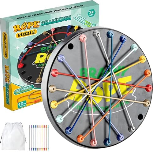 HSKJTT Portable Rope Untying Game, Brainy Knots Rope Untangling Board For Kids 3+ With 10 Ropes And Storage Bag Board Puzzle Games Family Gathering