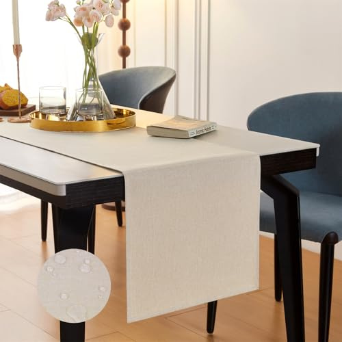GUJOXILA Modern Tischläufer Beige Wasserabweisend Abwaschbar Leinenoptik | Tischläufer Esstisch Tisch Dekoration für Hochzeiten Outdoor Drinnen Urlaub Party Dekor 40 x 180 cm