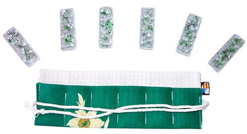 Lot de 6 porte-couteaux en verre coloré artisanal – fait main – Décoration de table élégante et originale (transparent moucheté vert et noir)