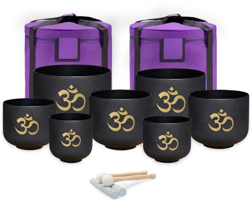 keepdrum Quarz-Klangschalen OM Set Schwarz 7-teilig 6-12 Zoll mit Zubehör
