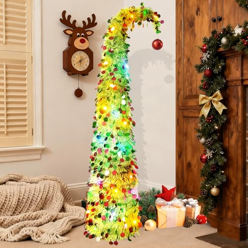 5ft Pop-Up Christmas Tree with Lights - Seasonal Decoration for Home | For Christmas Party Living Room Bedroom | Collapsible Fairy Light Tree | Battery Operated | Festive Holiday Decor