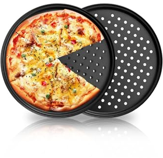 JSJMOFA Teglie per Pizza 30 cm, Set 2 Stampi Pizza Teglie Forma Rotonda Acciaio al Carbonio, Vassoio Antiaderente con Fori per Pizza