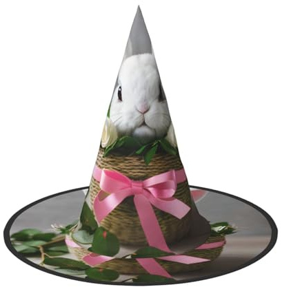 aabkjgfr Hut mit Hasen-Rosetten-Druck, für Erwachsene, Halloween-Hexenhut, geeignet für Partys, Karneval, Maskerade, Rollenspiele