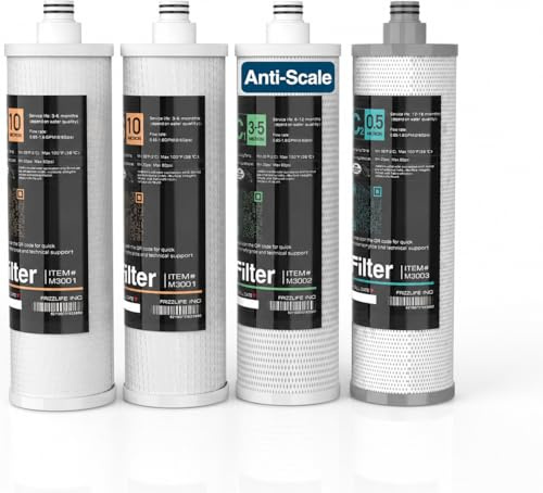 Frizzlife M3005 - Set di cartuccia filtro di ricambio antiscala (confezione da 4) per sistema di filtraggio dell'acqua sottolavello SK99, SP99, SK99 NEW e SP99 NEW